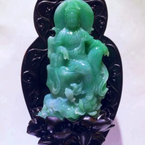 “Royal Green" Jadeite Statue of Guanyin in Royal Ease Pose