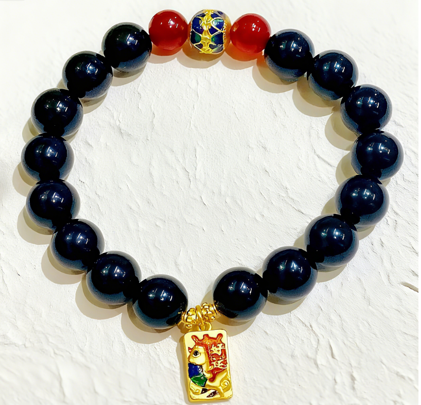 D50 Bead Bracelet: Obsidian Lucky Koi